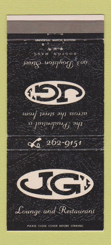 Matchbook Cover - JG's Restaurant Boston MA WEAR 30 Strike