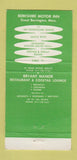 Matchbook Cover - Bryant Manor Restaurant Great Barrington MA 30 Strike