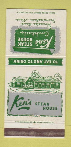 Matchbook Cover - Ken's Steak House Framingham MA WEAR 30 Strike