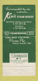 Matchbook Cover - Ken's Steak House Framingham MA WEAR 30 Strike
