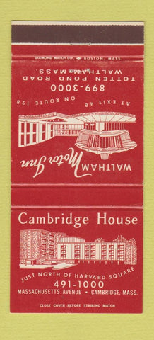 Matchbook Cover - Cambridge Hotel Waltham Motor Inn MA WEAR 30 Strike