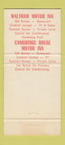 Matchbook Cover - Cambridge Hotel Waltham Motor Inn MA WEAR 30 Strike