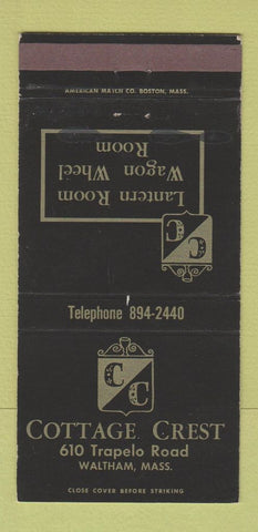 Matchbook Cover - Cottage Crest Waltham MA WEAR 30 Strike
