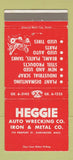 Matchbook Cover - Heggie Auto Wrecking Iron Metal Dorchester MA WEAR 30 Strike