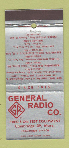 Matchbook Cover - General Radio Precision Test Cambridge MA WEAR 30 Strike