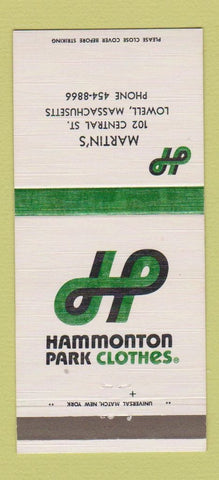 Matchbook Cover - Hammonton Park Men's Clothes Martin's Lowell MA 30 Strike
