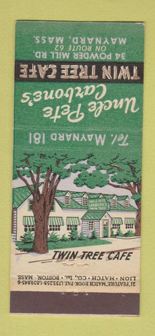 Matchbook Cover Uncle Pete Carbone's Twin Tree Cafe Maynard MA 21 Strike Feature