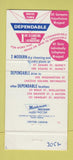 Matchbook Cover - Dependable Cleaners Weymouth Boston MA #2 30 Strike