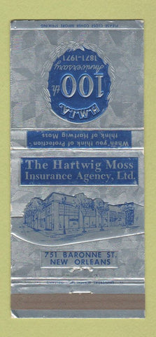 Matchbook Cover - Hartwig Moss Insurance New Orleans LA WEAR 30 Strike