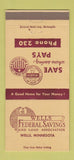 Matchbook Cover - Wells Federal Savings Wells MN 30 Strike