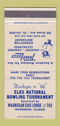 Matchbook Cover - Travel Lodge Motel Elks Club Waukegan IL 1966 WEAR 30 Strike