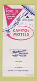 Matchbook Cover - Capitol Motels Harrisburg PA 30 Strike
