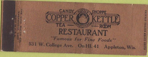 Matchbook Cover - Copper Kettle Restaurant Appleton WI
