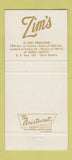 Matchbook Cover - Zim's Hamburgers San Francisco CA Marin Christmas 30 Strike