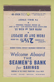 Matchbook Cover - Seaman's Bank New York City WEAR 40 Stick