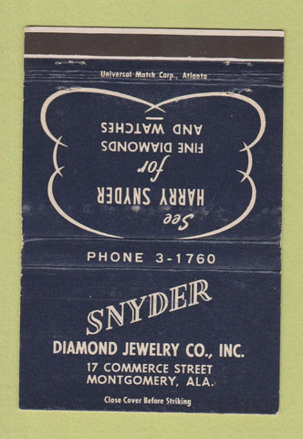 Matchbook Cover - Snyder Diamond Jewelry Montgomery AL 40 Strike
