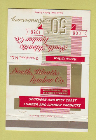 Matchbook Cover - South Atlantic Lumber Greensboro NC 1956 40 Strike