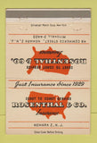 Matchbook Cover - Rosenthal Insurance Newark NJ 40 Strike