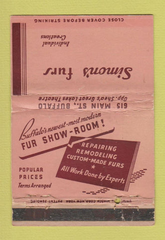 Matchbook Cover - Simon's Furs Buffalo NY WORN 40 Strike