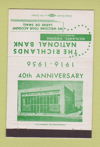 Matchbook Cover - Richlands National Bank VA 1956 40 Strike