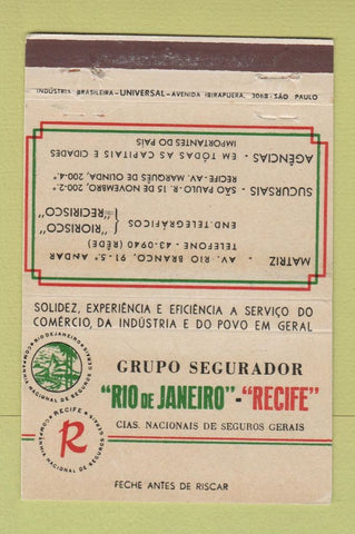 Matchbook Cover - Rio De Janeiro Brazil Insurance 40 Strike