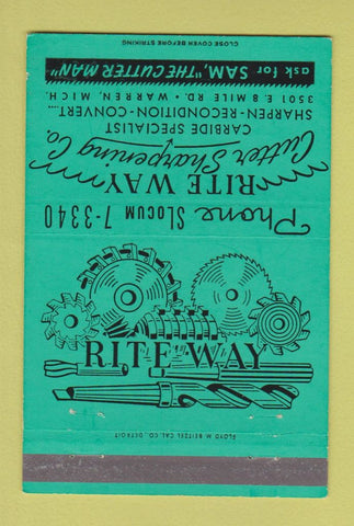 Matchbook Cover - Rite Way Cutter Sharpening Warren MI 40 Strike