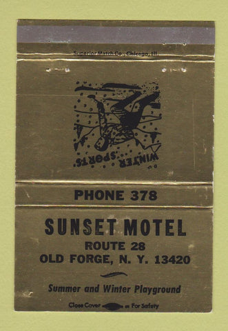 Matchbook Cover - Sunset Motel old Forge NY WEAR girlie skiing 40 Strike