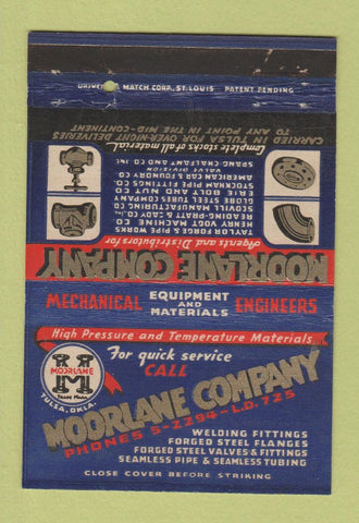 Matchbook Cover - Moorlane Fittings Tubes WEAR 40 Strike