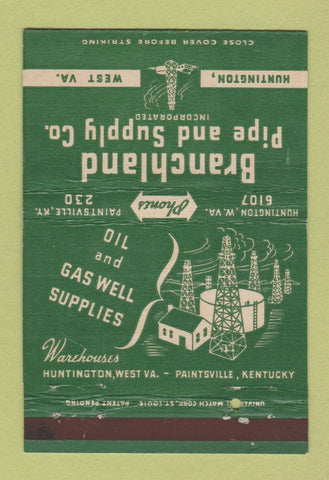 Matchbook Cover - Branchland Pipe Supply Huntington WV WEAR 40 Strike