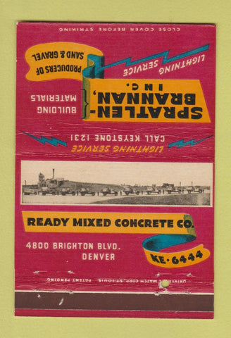 Matchbook Cover Spratlen Brannan Sand Gravel Concrete Denver Colorado 40 Strike
