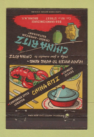 Matchbook Cover - China Ritz Chinese Restaurant Bronx NY 40 Strike
