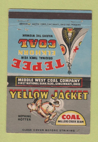 Matchbook Cover - Yellow Jacket Tepee Coal Cincinnati OH WEAR 40 Strike