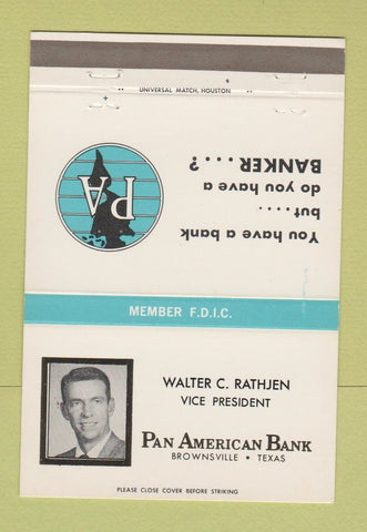 Matchbook Cover - Pan American Bank Brownsville TN Walter Rathjen 40 Strike