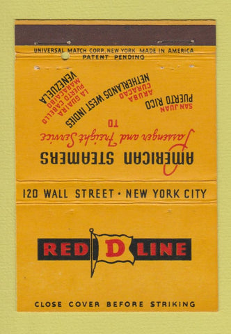 Matchbook Cover - Red Line D Steamers Freight Cruise NYC 40 Strike