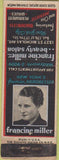 Matchbook Cover - Francine Miller Beauty Salon New York City girlie WEAR