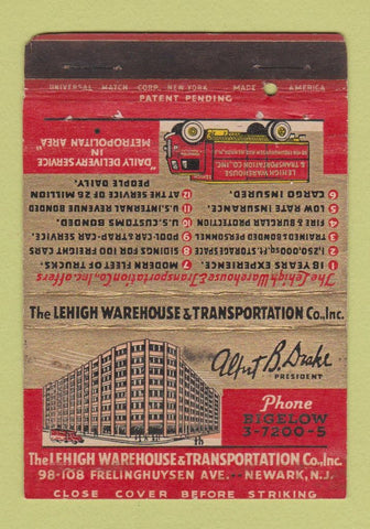 Matchbook Cover - Lehigh Warehouse Trucking Newark NJ WORN 40 Strike