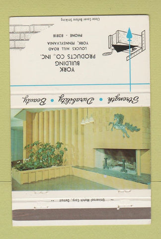 Matchbook Cover - York Building Products concrete blocks York PA 40 Strike