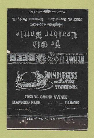 Matchbook Cover - Ye Old Leather Bottle Elmwood Park IL WORN 40 Strike