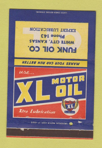 Matchbook Cover - XL Motor Oil gas Funk White City KS low phone # 40 Strike