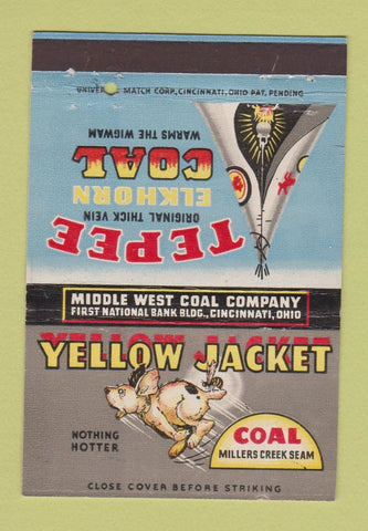 Matchbook Cover - Yellow Jacket Tepee Coal Cincinnati OH 40 Strike