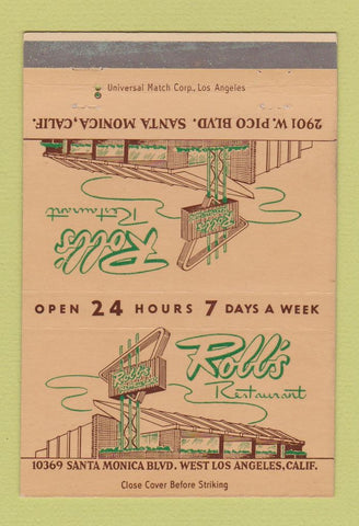 Matchbook Cover - Robb's Restaurant Santa Monica CA 40 Strike