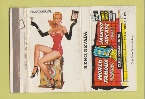Matchbook Cover - Club Primadonna Casino Reno NV girlie WORN 40 Strike