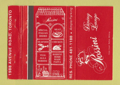 Matchbook Cover - Rossini Dining Lounge Toronto ON WEAR 40 Strike
