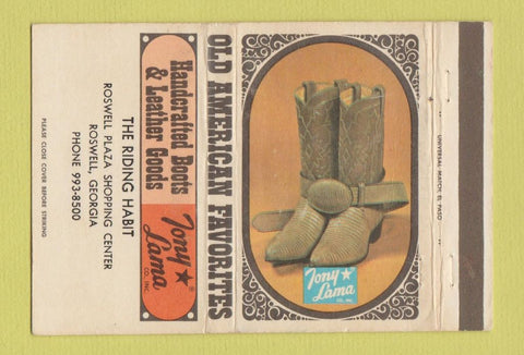 Matchbook Cover - Tony Lama Cowboy Boots Roswell GA 40 Strike