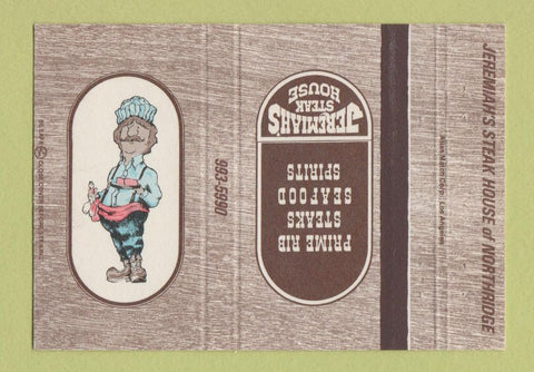 Matchbook Cover - Jeremiah's Steak House Northridge CA Colton Reno 40 Strike