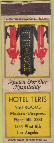 Matchbook Cover - Hotel Teris Los Angeles CA Universal 30s WEAR