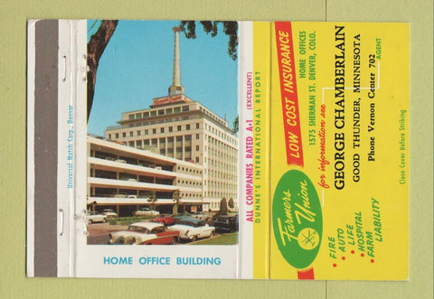 Matchbook Cover - Insurance George Chamberlain Good Thunder MN WEAR 40 Strike