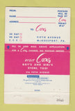 Matchbook Cover - Cox's Store Clothes McKeesport PA WEAR 40 Strike