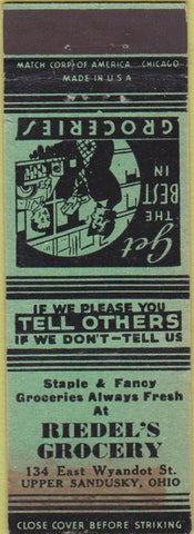 Matchbook Cover - Riedel's Grocery Upper Sandusky OH green