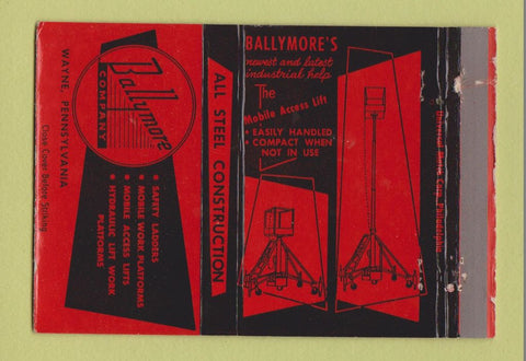 Matchbook Cover - Ballymore Lifts Steel Wayne PA 40 Strike